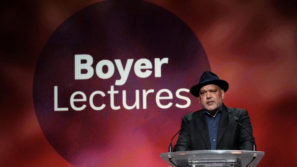 Noel Pearson Boyer on stage during his first Boyer Lecture